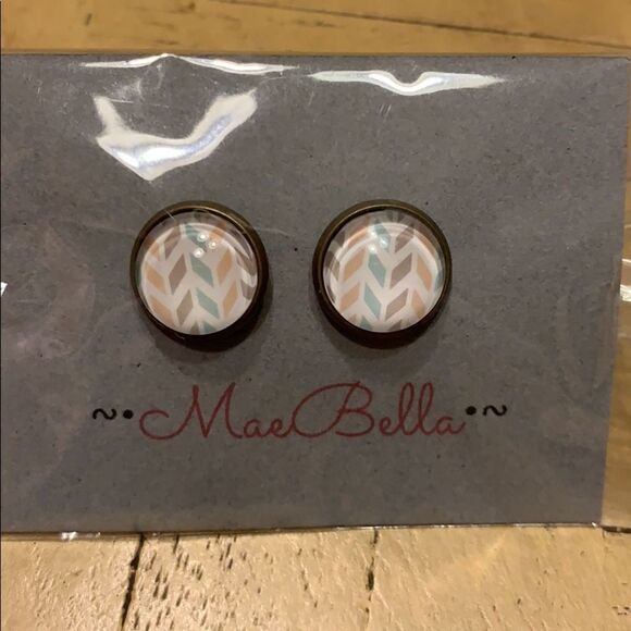 Blue, Coral, Cream & Tan Cabochon Earrings - Picture 1 of 4